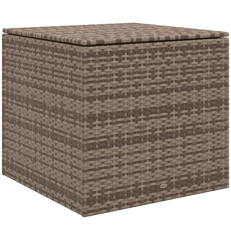 Outsunny Baule da Esterno in Rattan PE e Acciaio con Fodera Interna, 75x75x70 cm, Nero e color Sabbia