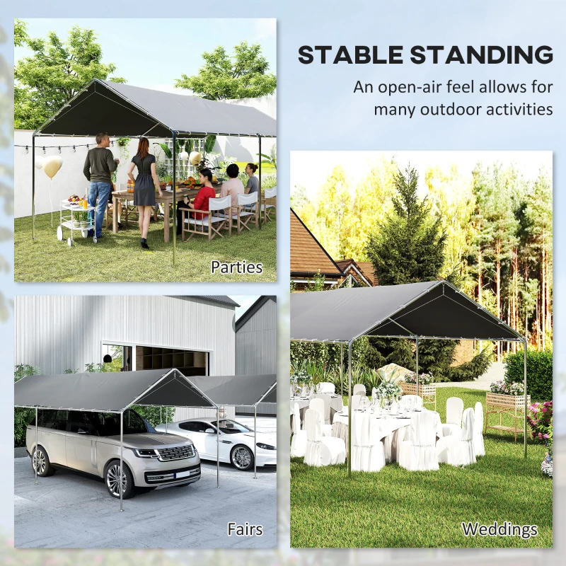 Outsunny 3 x 6m Heavy Duty Carport Garage Car Shelter Galvanized Steel Outdoor Open Canopy Tent Water UV Resistant Waterproof, Grey