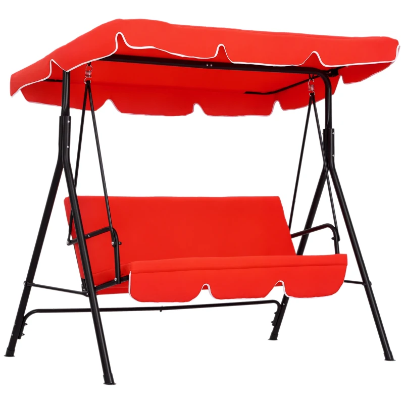 Outsunny Dondolo da Giardino 3 Posti con Tetto e Struttura in Acciaio, Rosso
