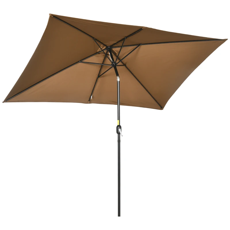 Outsunny Sombrilla de Aluminio 202x293x255 Parasol Rectangular de Jardín Inclinable con Manivela y Poste Desmontable Café