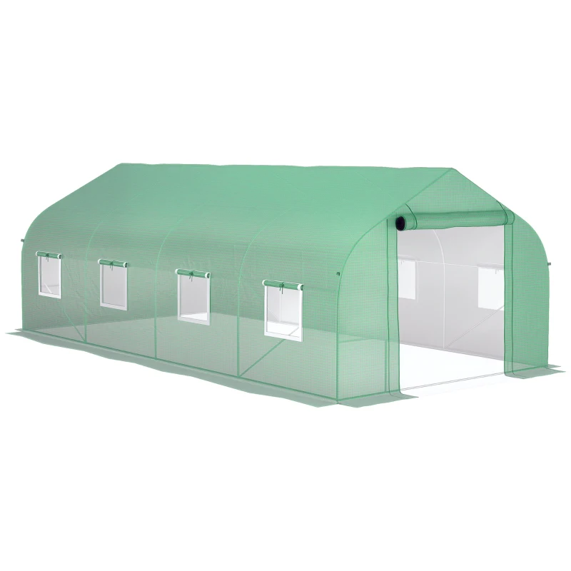 Outsunny Serre tunnel de jardin porte + 8 fenêtres enroulables métal galvanisé bâche PE haute densité métal galvanisé vert