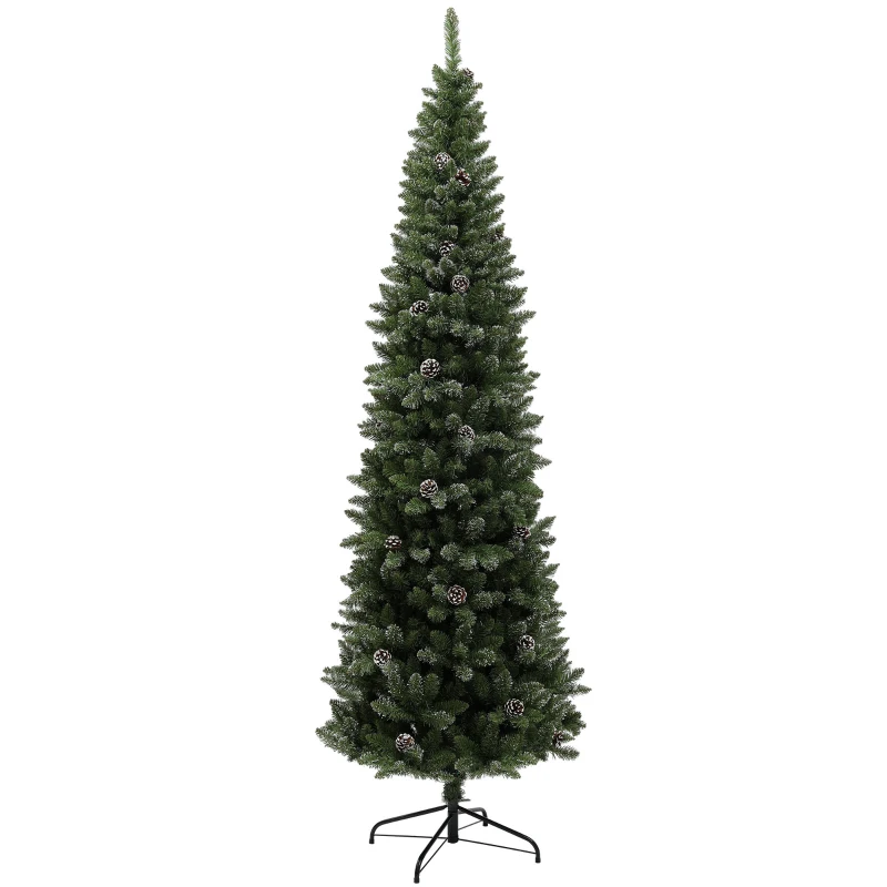 HOMCOM Árbol de Navidad Artificial 225 cm con 980 Ramas 75 Piñas y Soporte de Metal Árbol Navideño para Salón Interior Verde