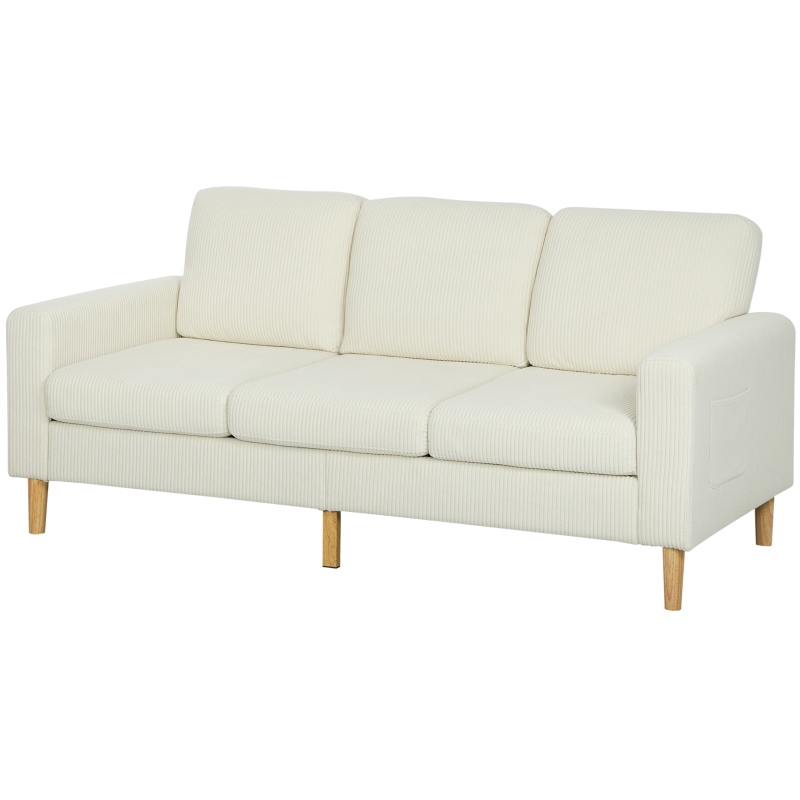 HOMCOM Dreisitzer-Sofa aus Rip-Vorvelvet mit Federkissen und gepolsterter Sitzfläche, 192x80x84,5cm, beige