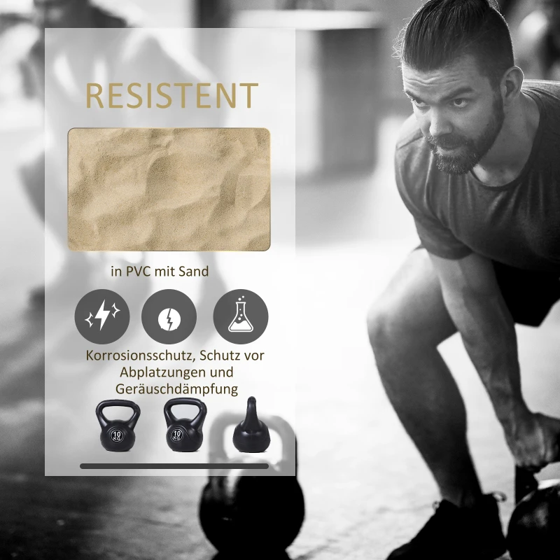 HOMCOM Kettlebell 10 kg - Gewichtshandvat met zand gevuld voor beginners, Zwart