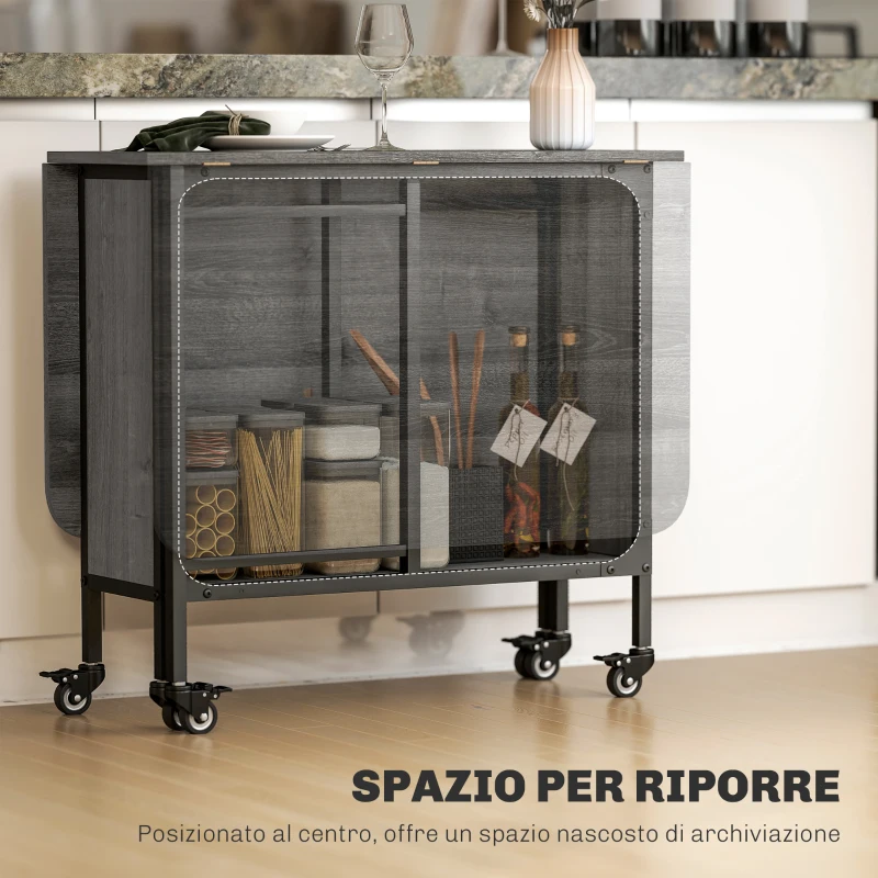 HOMCOM Tavolo da Pranzo Pieghevole per 6 Persone max con Ripiano, in Legno e Metallo, 130x80x74 cm, Grigio