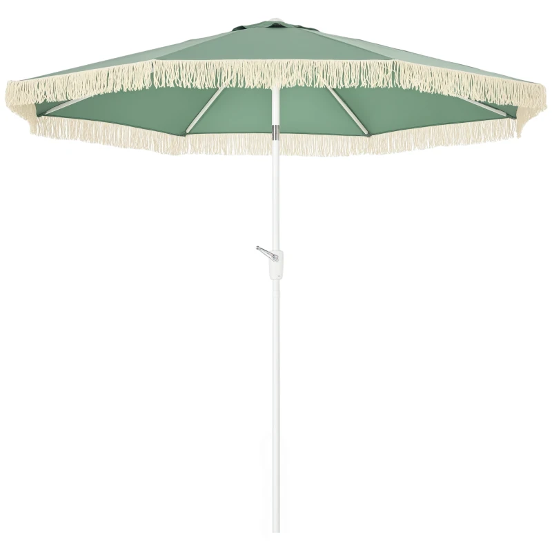 Outsunny Umbrelă de Grădină Înclinabilă cu Franjuri, Manivelă şi Tijă în 2 Secţiuni, Ø2.65x2.45 m, Verde