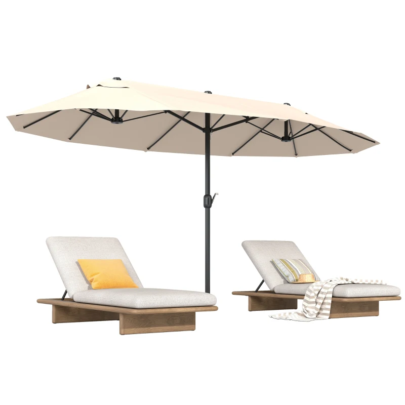 Outsunny Ombrellone Doppio da Giardino 4.6x2.7 m a 12 Stecche con Prese d'Aria e Manovella, Ombrellone per Esterni in Acciaio e Poliestere, Anti UV, Beige