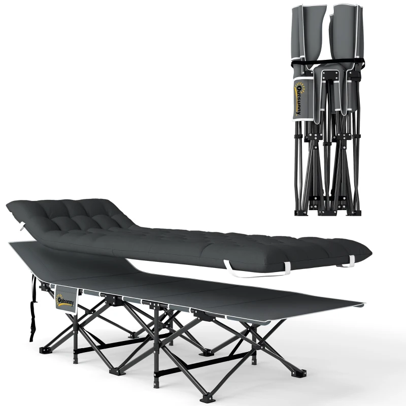 Outsunny Pat de Camping Pliabil cu Tetieră Înclinată și Saltea Detașabilă, 68x196x37 cm, Negru