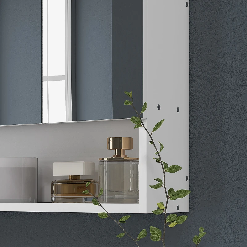 kleankin Armadietto da parete per bagtho con specchio, armadietto da toilette 3 porte a specchio, ripiani regolabili, 90x15x75cm, bianco