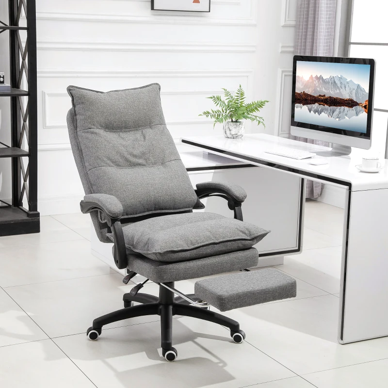 Vinsetto Sedia da Ufficio Imbottita con 6 Punti Massaggianti, Altezza Regolabile e Rotelle, 70x62x120-130 cm, Grigio