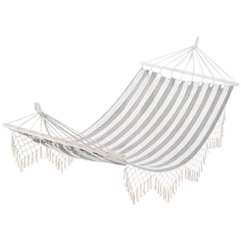 Outsunny Hamaca de Jardín 200x100 cm con Travesaños de Madera Carga 120 kg Hamaca para Patio Terraza Balcón Gris y Crema