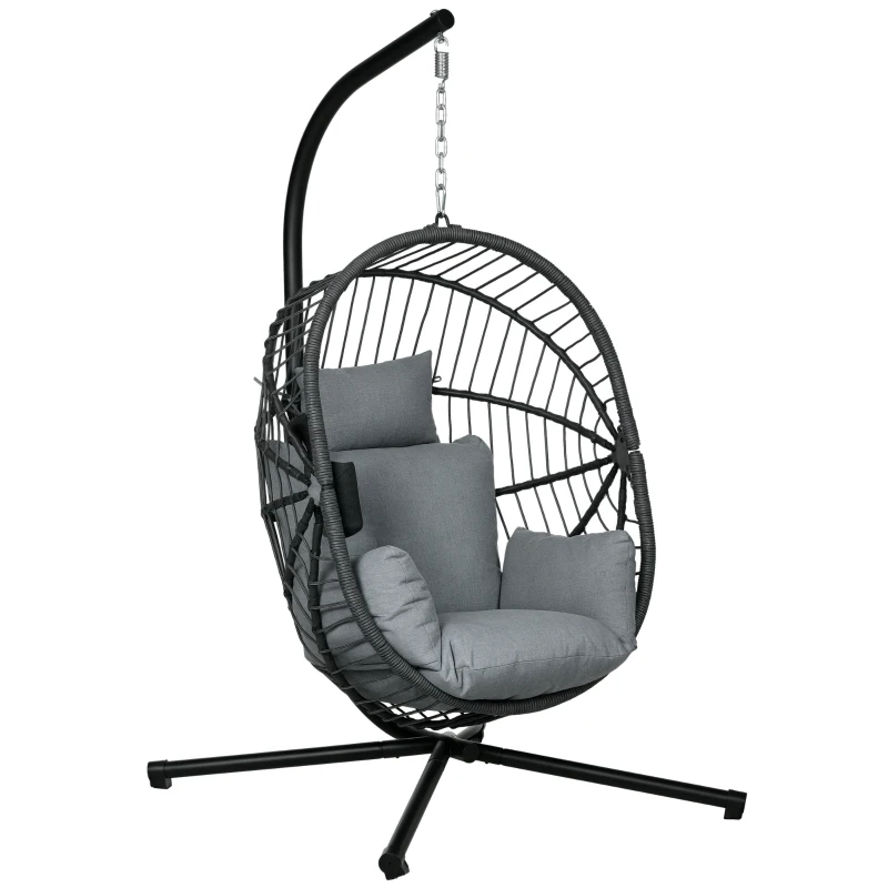 Outsunny Silla Colgante Huevo con Soporte con Cesta Plegable Cojín y Reposacabezas para Interior y Exterior Carga 120 kg Gris