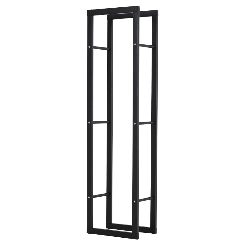 HOMCOM Metal Firewood Log Holder Tall Firewood Rack Indoor Outdoor Fireplace Wood Storage Shelf with Side Rails, Rust-Resistant, Black, 40W x 25D x 150H cm