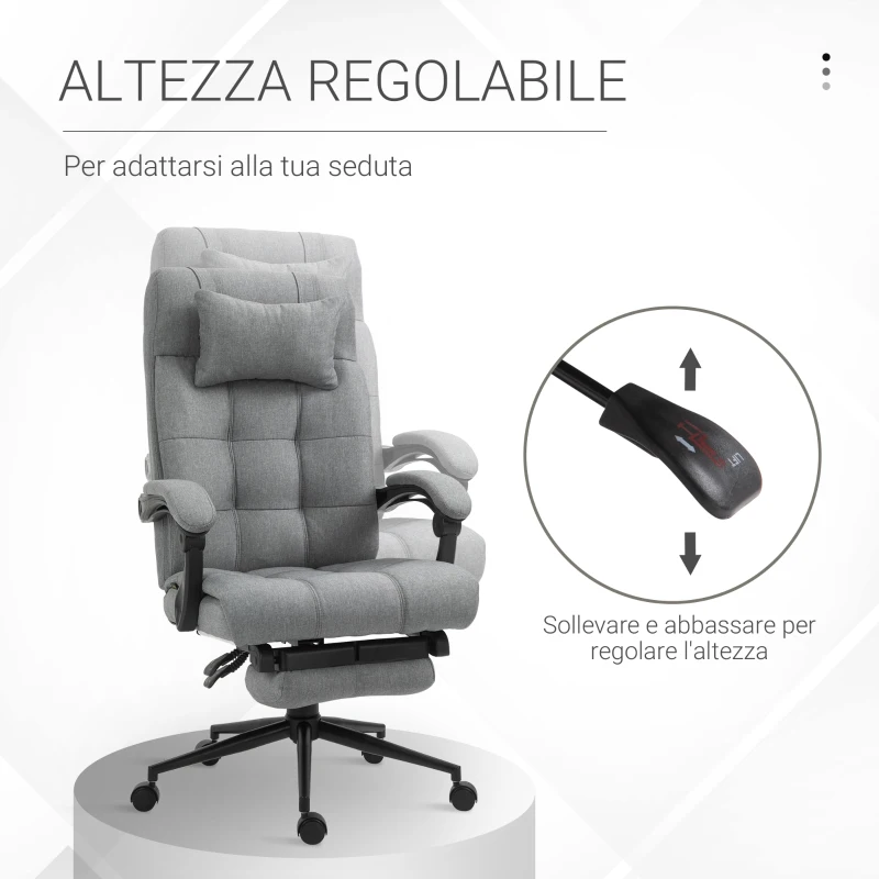 Vinsetto Sedia da Ufficio Ergonomica Reclinabile, Sedia Direzionale con Schiena Alta, Poltrona Ufficio con Poggiatesta e Poggiapiedi Estraibile, 66x76x112-120cm, Grigio
