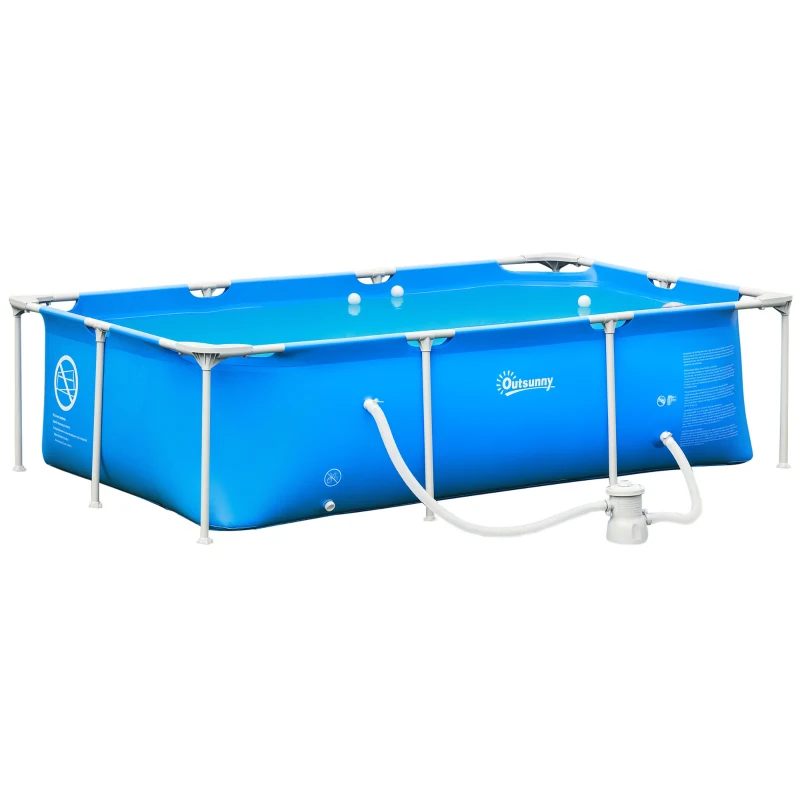 Outsunny Piscina Desmontable Tubular 252x152x65 cm con Depuradora de Cartucho 1200L/H Piscina Rectangular de Exterior para Adultos y Niños 2163L Azul