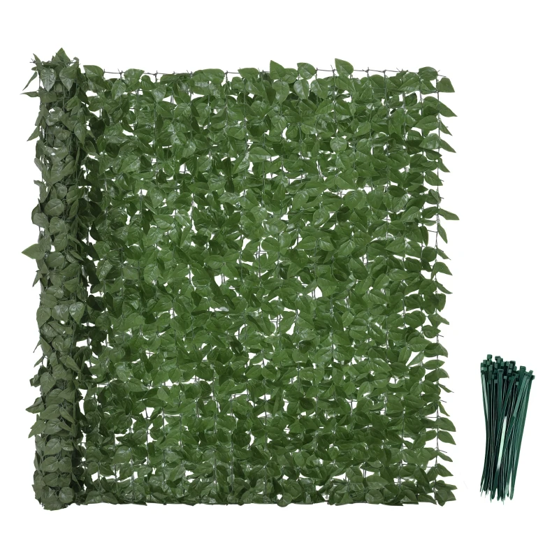 Outsunny Haie Artificiel Brise-Vue décoration Rouleau 3L x 1,5H m Feuillage hêtre réaliste Anti-UV, feuilles en soie, Vert foncé