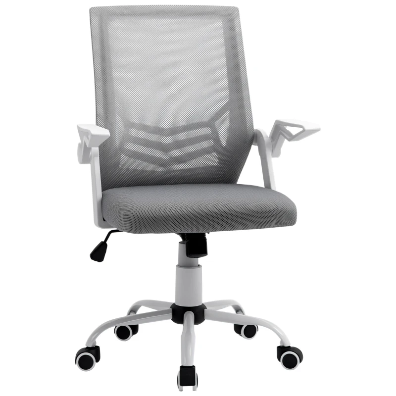 Vinsetto Sedia da Ufficio Ergonomica con Braccioli e Supporto Lombare, in Tessuto Effetto Lino, 62.5x55x94-104 cm, Grigia