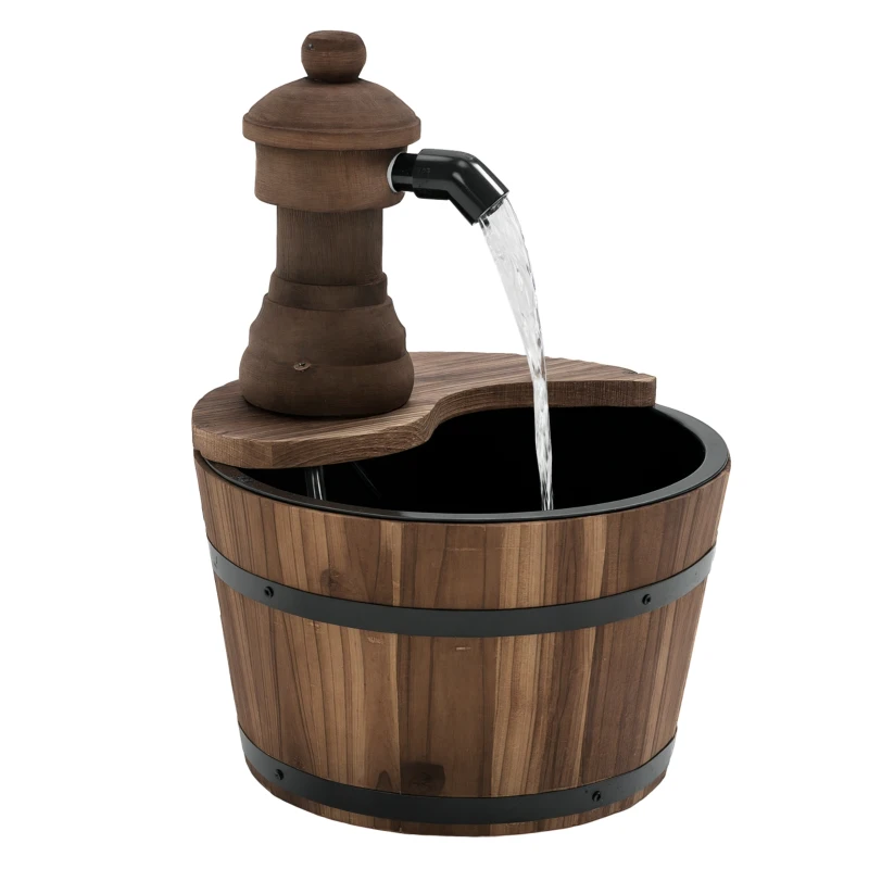 Outsunny Fontaine de Jardin tonneau Pompe à Eau Submersible Incluse Ø 27 x 37H cm Bois de pin Marron