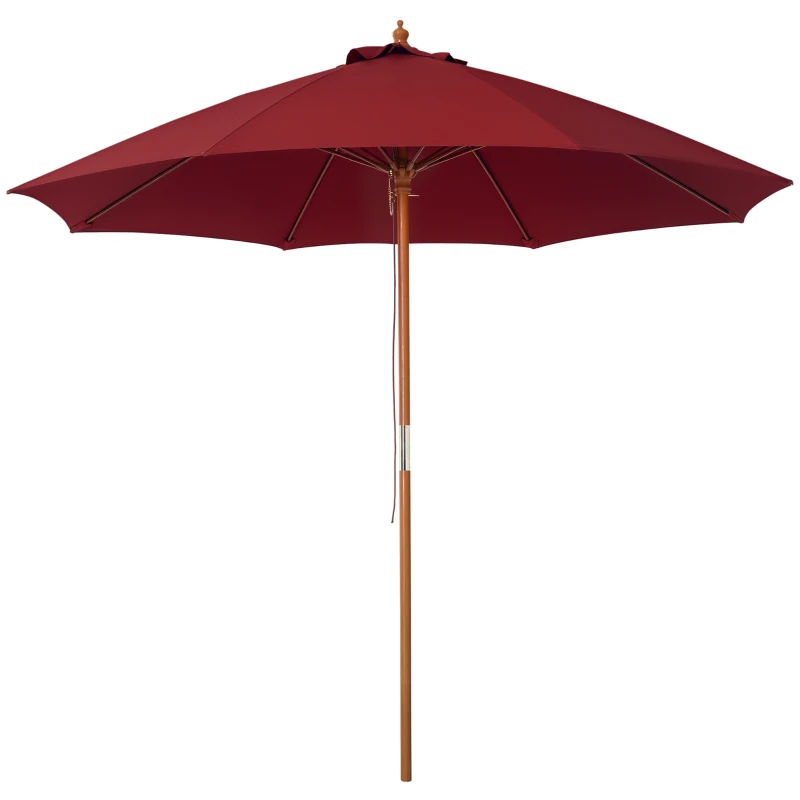 Outsunny Sombrilla Parasol con Poste Desmontable de Madera Ángulo Ajustable Ventilación Sistema de Polea para Exterior Jardín Patio Piscina Terraza Ø257x253 cm Rojo Vino