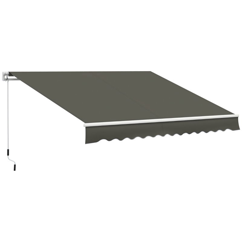 Outsunny Copertină Pliabilă pentru Exterior, Copertină Tip Roll-Up cu Deschidere Manivelă, 350x250 cm, Gri