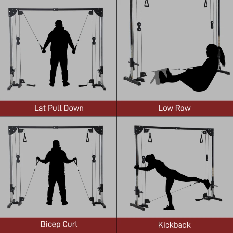 SPORTNOW Multi Home Gyms with Cable Pulley System, Cable Crossover Machine with 4 Handles for Full Body Strength Training, Power Rack for Home Workout, Black