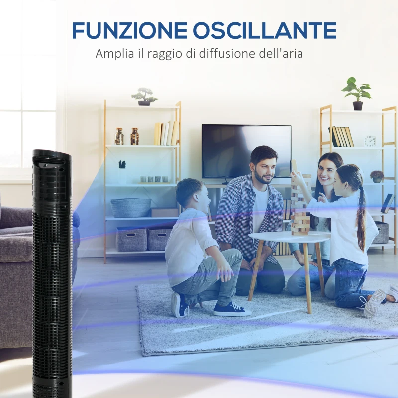 HOMCOM Ventilatore a Colonna Moderno 3 Velocità con Oscillazione 70°, Ventilatore a Torre con Piantana Rotonda e Maniglia, Potenza 50W, in PP, Ø20x78.5cm Nero