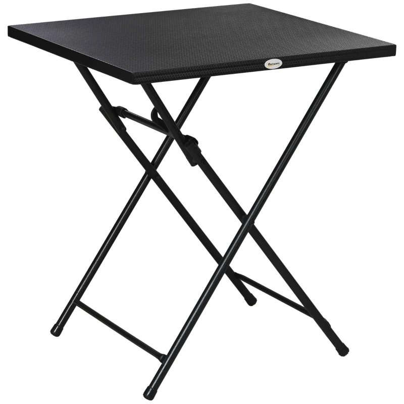 Outsunny Măsuță de Cafea Pliabilă Pătrată cu Picioare Antiderapante, Măsuță de Cafea Exterioară din Oțel, 60x60x71 cm, Negru