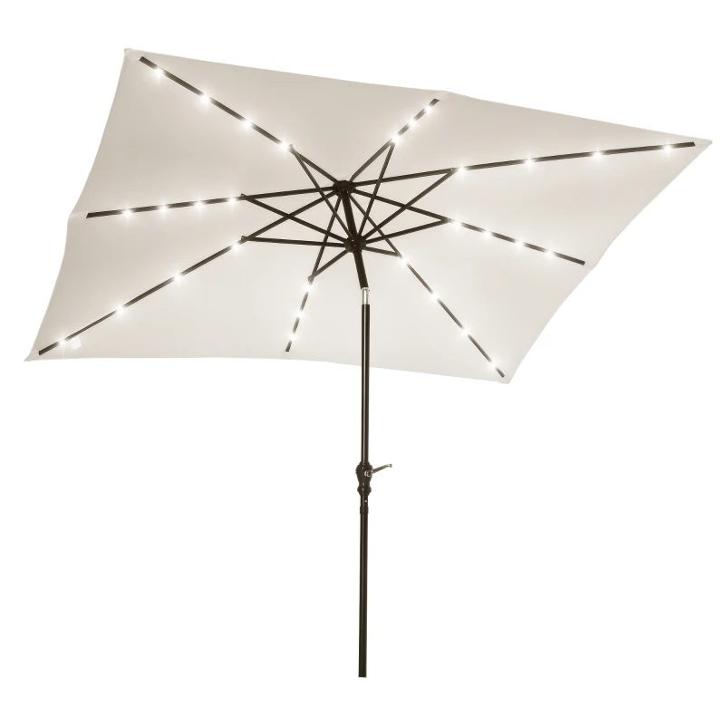 Outsunny Parasol de Terraza Exterior 268x205x248 cm con Techo Inclinable hasta 45° Luces LED Solares y Manivela Blanco Crema