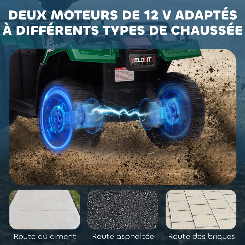 HOMCOM Quad électrique enfant 12V, voiture électrique enfants, double moteur, phares et musique, 88x45x50cm, vert(m-4)
