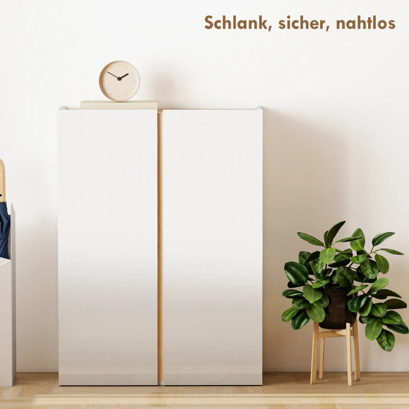 HOMCOM Schuhschrank mit Soft-Close-Funktion, 6-stufiges Design ohne Griffe, fasst bis zu 18 Paare, für Flur, Eingangsbereich, Holz, Weiß(m-7)