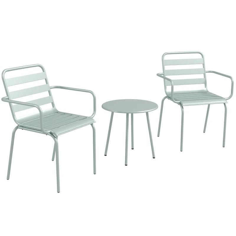 Outsunny Ensemble bistro de jardin 3 pièces salon de jardin 2 chaises empilables avec accoudoirs + table basse ronde en acier