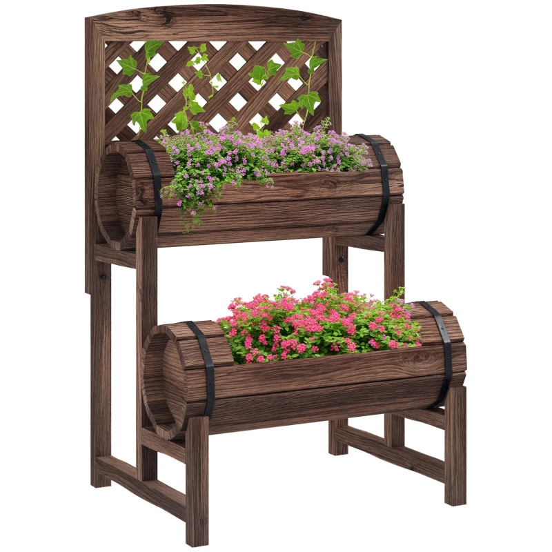 Outsunny Strat inaltat de gradina cu grilaj pe 2 nivele, Jardinie
