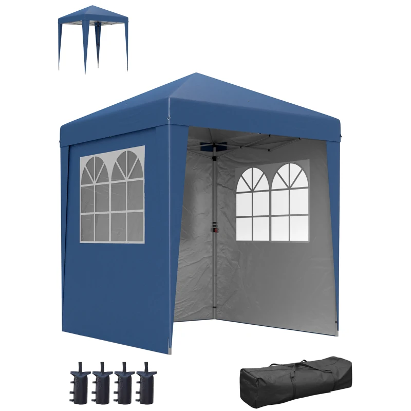 Outsunny Tonnelle barnum de jardin pop-up pliant réglable en hauteur protection UV 30+ 3 parois latérales bleu foncé