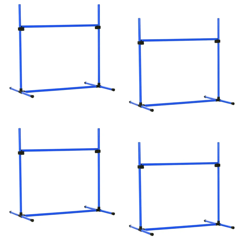 PawHut Agility Set Hunde 4-teiliges Agility-Ausrüstung für Hundetraining Steckhürdenset mit 4 höhenverstellbar Hürden Tragetasche Koordinationstraining Agilityset für Spiele Training