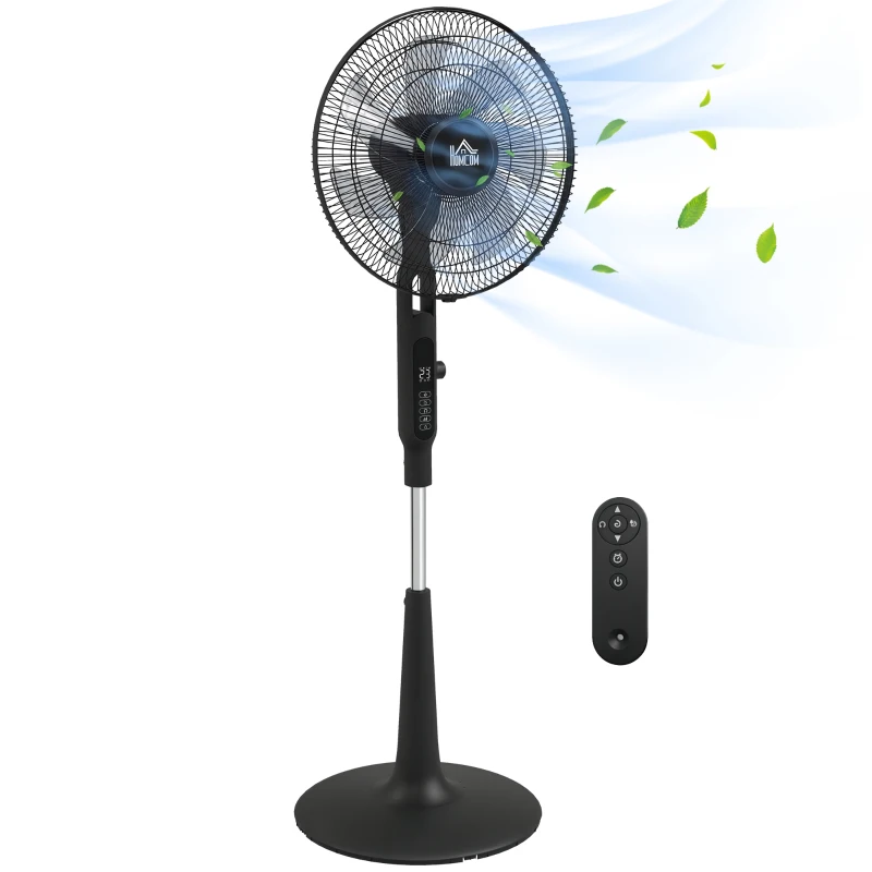 HOMCOM Ventilateur sur pied Ø 42cm 40W 3 modes 28 vitesses, fonction anti-moustique, hauteur réglable oscillant 75° noir