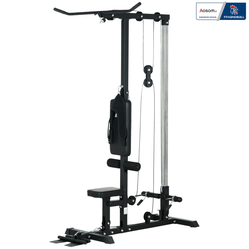 Station de musculation - Aosom.fr x FFHandball - Station à Poulie, tirage poitrine, banc de musculation Musculation