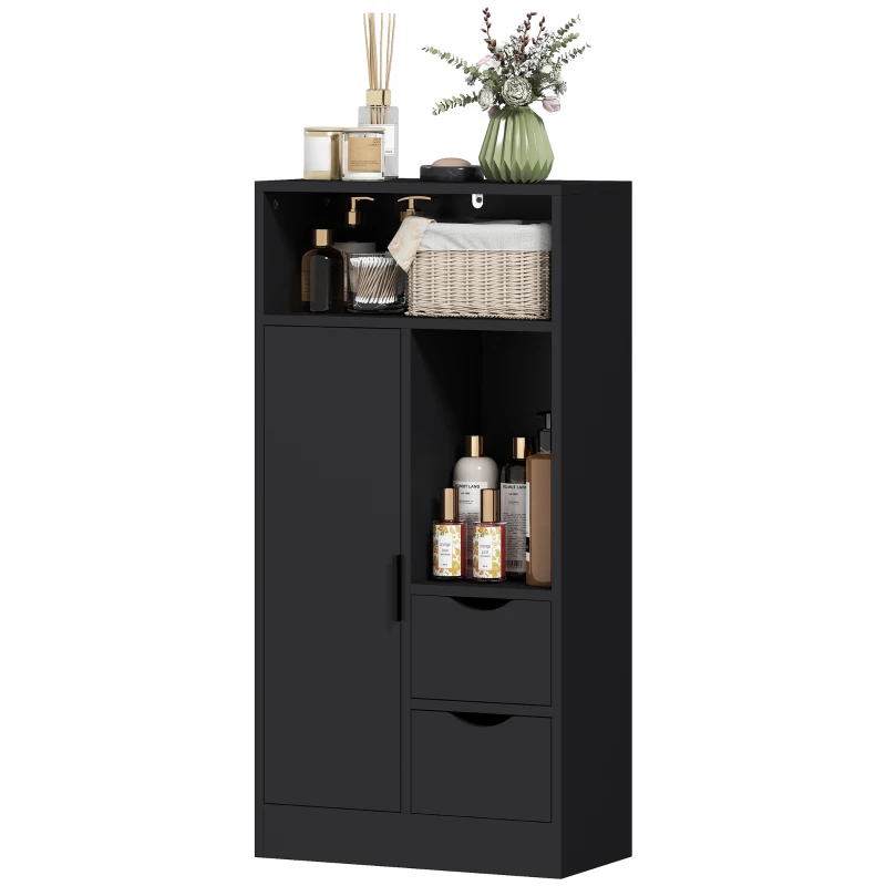 HOMCOM Armadietto da Bagno con 2 Cassetti Compartimento Aperto e Ripiani Regolabili per Spazio Piccolo 50x25x100 cm Bianco