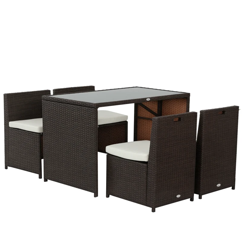 Outsunny Set Mobili da Giardino in Rattan 5pz Tavolo Pranzo 4 Sedie con Cuscini