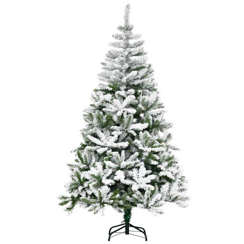 HOMCOM Künstlicher Weihnachtsbaum, Schnee-Effekt, flammenhemmend, Scharnierkonstruktion, Grün/Weiß