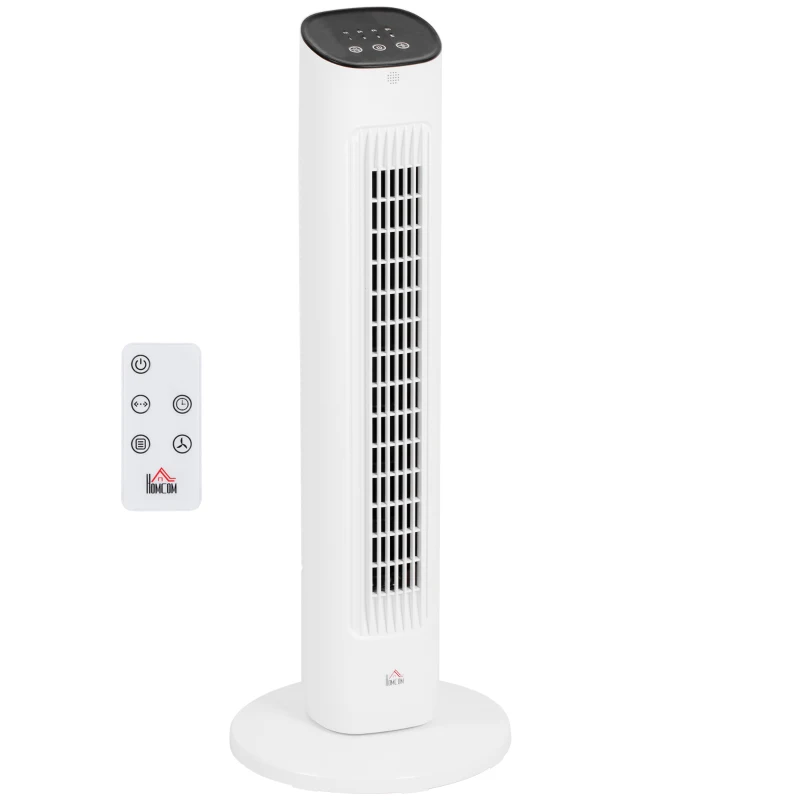 HOMCOM Ventilateur colonne 50W avec télécommande silencieux 3 vitesses minuterie et oscillation 85° 30 x 30 x 78 cm blanc