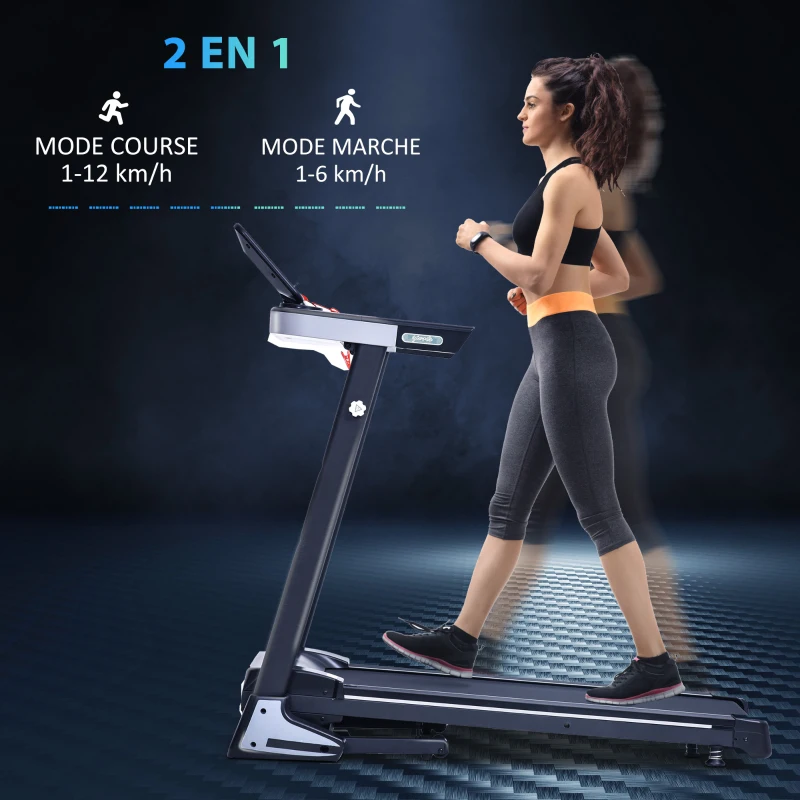 Tapis de Course Electrique Pliable - Aosom.fr x FFHandball - Tapis Roulant 1-12 Km/h 500 W écran LCD 12 programmes Noir