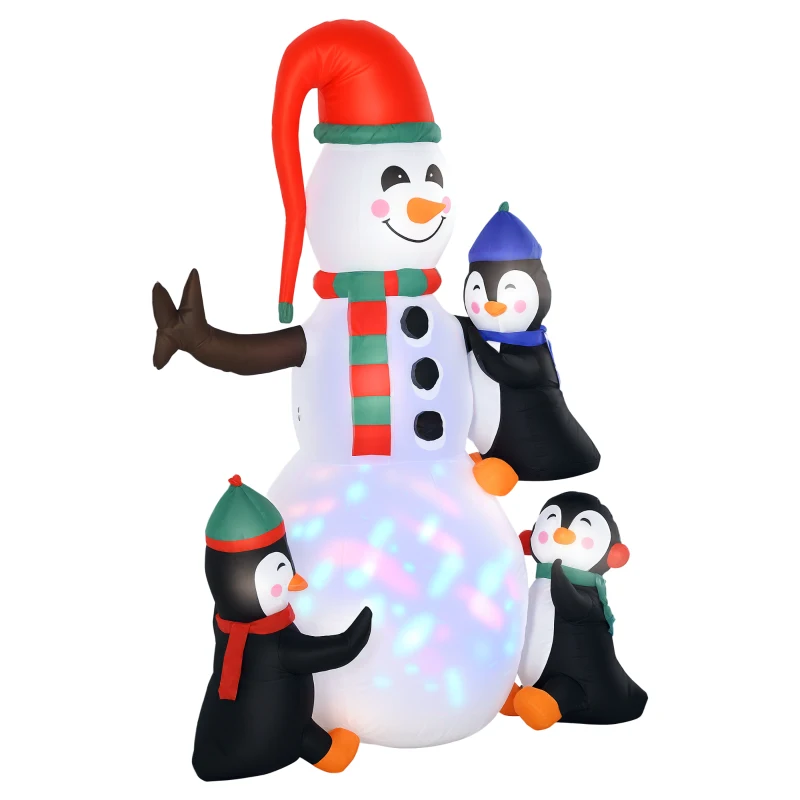 HOMCOM 6ft Inflatable Christmas Snowman with Three Penguins LED Xmas Décor Holiday Outdoor Yard Decoration