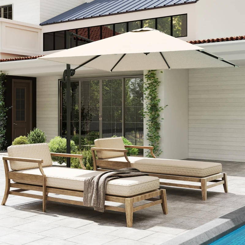 Outsunny Sombrilla de Jardín de Aluminio Parasol Excéntrico con Manivela y Poste Giratorio e Inclinable 245x245x245 cm Crema