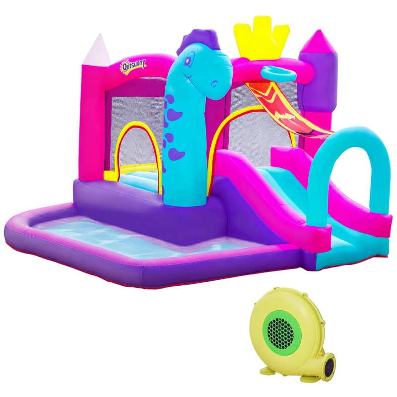 Outsunny Castello Gonfiabile per Bambini 3-8 Anni con Scivolo, Piscina e Trampolino, 3x2.7x2m