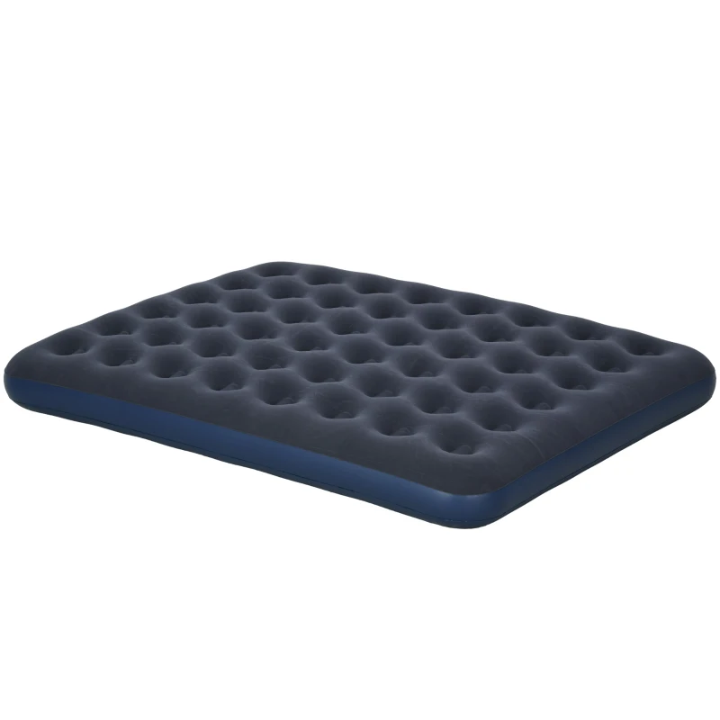 Outsunny Matelas gonflable 2 personnes matelas pneumatique avec pompe à main intégrée, surface floquée, bleu