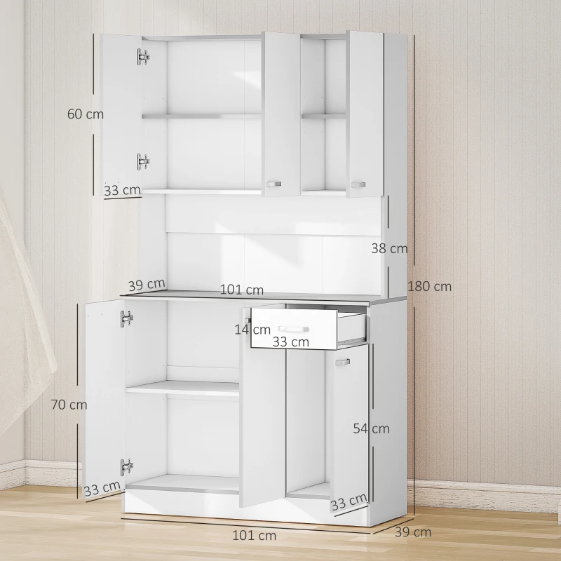 HOMCOM Buffet de cuisine armoire de cuisine contemporaine multi-rangements 6 portes 1 tiroir + grand plateau