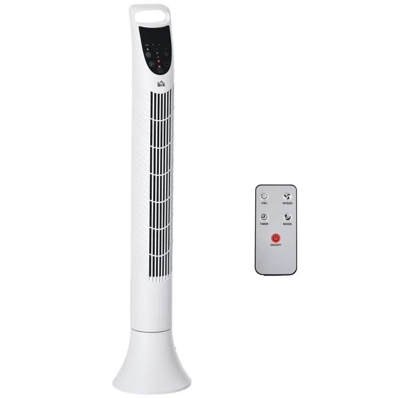 HOMCOM Ventilateur colonne oscillant silencieux 40 W télécommande panneau contrôle tactile 3 vitesses hauteur 91,5 cm blanc