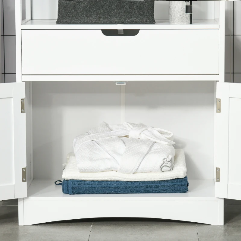Kleankin Armário para Banheiro com 3 Prateleiras Gaveta e 2 Portas Móvel de Armazenamento para Cozinha, Sala de estar Dormitório 60x33x122,5cm Branco