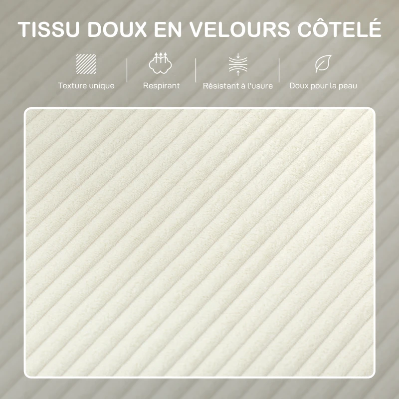 HOMCOM Canapé 3 places avec repose-pieds, canapé en velours côtelé, assise et dossier rembourrés, 192x138x85cm, beige