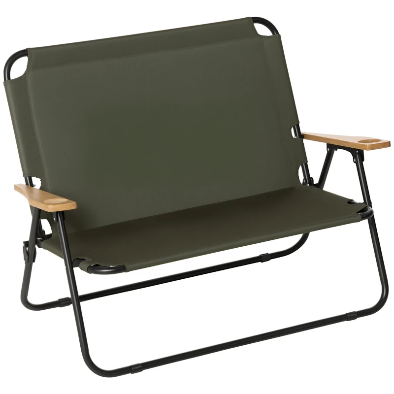Outsunny Sedia Campeggio Doppia a 2 Posti, Pieghevole con Maniglia e Braccioli, 141x67x80cm, Verde